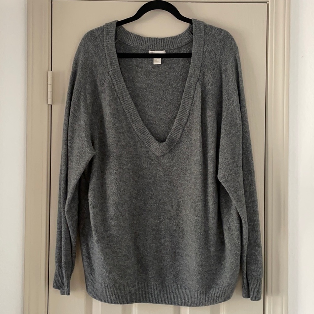 Gray V-neck sweater
